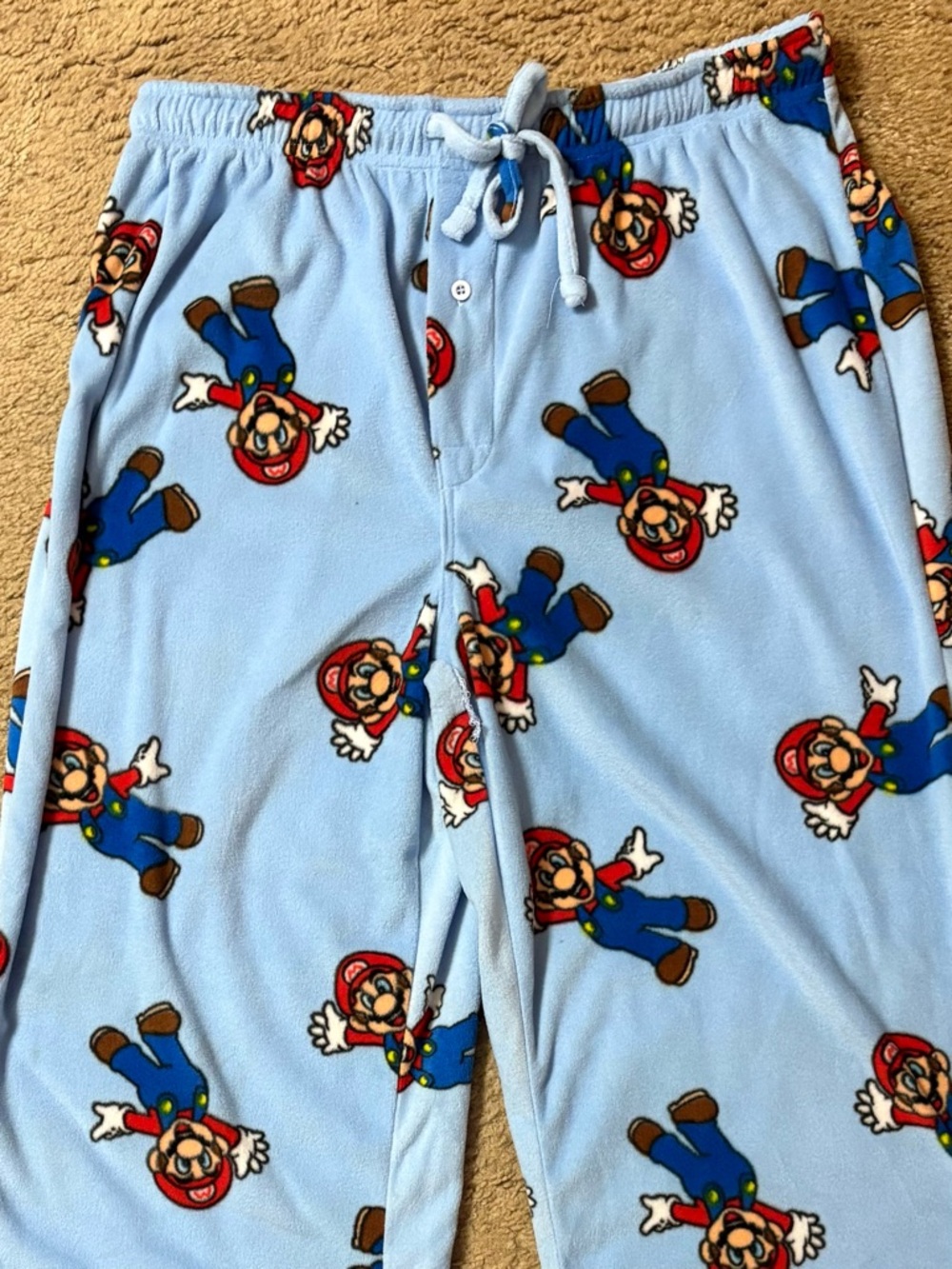 Super Mario Pajama Pants Men’s Large Blue Fleece Lounge Nintendo Mario Print